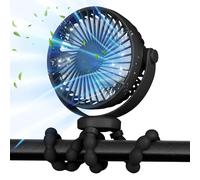 POPERFUN Ventilador Portátil para Cochecito 5200mAh 40 Horas, Ventilador Carrito Bebe con Batería, 360°Rotación,3 Velocidade Ventilador USB para Cochecito, Cuna,Oficina, Viaje (Negro)