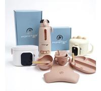 Popetes Kids - KIT POPETES | Calienta Biberones FREEDOM + Calentador Lunch Box + Cuenco Raptor + Vajilla Silicona 6 Piezas | Portátiles, Recargables, Seguros y Libres de BPA (ROSA)