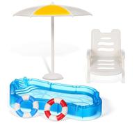 POPETPOP 1 Juego de Accesorios en Miniatura para Casa de Muñecas: Minipiscina, Silla de Playa, Sombrilla, Silla, Piscina de Jardín de Hadas para Casas de Muñecas Y Escenas de Juego Infantiles.