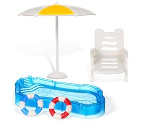 POPETPOP 1 Juego de Accesorios en Miniatura para Casa de Muñecas: Minipiscina, Silla de Playa, Sombrilla, Silla, Piscina de Jardín de Hadas para Casas de Muñecas Y Escenas de Juego Infantiles.