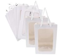 POPETPOP 10 Bolsas de Papel Kraft con Ventana Transparente y Asas Tamaño 20X16X30 CM Color para Embalaje de Ramos y Regalos en San Valentín Día del Maestro y Fiestas