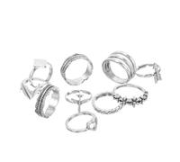 POPETPOP 10 Piezas Anillos Geométricos de Metal Anillos de Flores y Avión para Mujer de Niña y Corazón