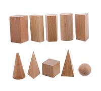 POPETPOP 10 Piezas Bloques de Madera Geométricos para para Aprendizaje de Figuras Material Resistente para Aula y Hogar Sólidos para Enseñanza de Matemáticas Básicas