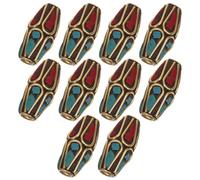 POPETPOP 10 piezas Cuentas Separadoras de Cobre con Incrustaciones de Turquesa Roja y Estilo Antiguo para Bricolaje de Pulseras Collares y Pendientes Accesorios Étnicos de Nepal