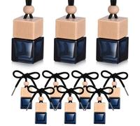 POPETPOP 10 Unidades Botellas Colgantes de Vidrio Negro para Coche, Difusor Vacío y Rellenable con Cuerda para Espejo Retrovisor, Adorno Versátil y Elegante para Interior del Automóvil