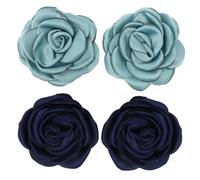 POPETPOP 2 Pares de Adornos para Zapatos con Flores de Tela, Flores Decorativas DIY de 6 Cm, Color Azul Oscuro y Verde Azul Nilo, Accesorios para Calzado y Manualidades