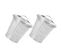 POPETPOP 2 Piezas Cubo de Basura de Escritorio de Hierro Galvanizado Tapa, Multiusos y Diseño Simple para Sala de Estar y Alféizar, Mini Bote de Basura Plata