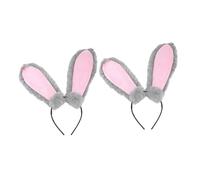 POPETPOP 2 piezas Diadema de Orejas de Conejo de Peluche Gris Accesorio Cosplay y Fiesta para Mujer y Niña Diseño Flexible y Resistente para Disfraz y Pascua