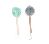 POPETPOP 2 Piezas pelota de baño de mango largo cepillo corporal piel seca exfoliate tirador madera accesorios de baño fregador de espalda tómate un flor de esponja