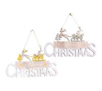 POPETPOP 2 Piezas Placa Navideña para Puerta, Colgante Navideño de Madera, Letrero de Reno y Trineo, Cuerda para Colgar, Decoración para Fiesta de Navidad, Merry Christmas