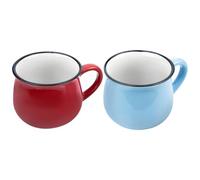 POPETPOP 2 Piezas Taza de Cerámica Retro de 350ml para Café y Leche | Porcelana Lisa, Borde Redondo y Base Protectora, Mango Antideslizante, para Casa u Oficina