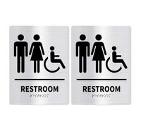 POPETPOP 2 Piezas Unidades Señal de Baño Unisex con Braille de Acero Inoxidable Placa para Puerta de Lavabo Hombres y Mujeres Letrero Ada para Oficinas y Restaurantes