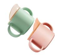POPETPOP 2 piezas Vasos para Beber para Pequeños Unidades Taza Entrenamiento Niña sin Asas Suave Borde Seguro Rosa y Verde para Desarrollo Dental y Transición Botella