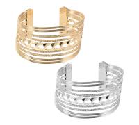 POPETPOP 2piezas Brazaletes Ajustables De Metal Para Mujer Conjunto De Diseño Multicapa y Liviano Abierto De Aleación De Zinc Para Fiesta y Boda