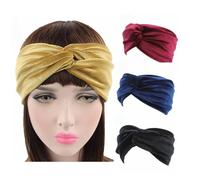 POPETPOP 3 Diademas Deportivas Cruzadas de Tela Flocada para Mujer Banda Elástica Cómoda y Diseño Elegante en Colores Negro, Azul y Vino
