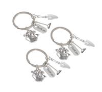 POPETPOP 3 Llaveros de Metal Plateados Obsequio Adecuado Diseño de Pala y Rastrillo , Porta Llaves Día del Maestro para Mochila o