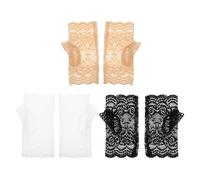 POPETPOP 3 Pares de Guantes de Protección Solar para Mujer, Resistentes al Sol, Finos y Transpirables, Encaje Floral y Diseño sin Dedos, para Conducción y Ciclismo