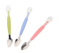 POPETPOP 3 Piezas Cuchara Niña Doble Cabeza y Acero Inoxidable Utensilio Alimentación Suave para Puré Frutas para Dentición y Destete Colores Azul Rosa y Verde