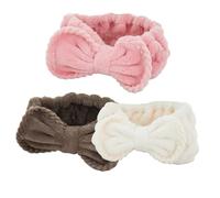 POPETPOP 3 piezas Diademas de Coral de para Mujer Rosa Café Beige Bandas Anchas para Maquillaje Lavado Facial Yoga y Fitness Suaves y Absorbentes Talla Única Cómoda