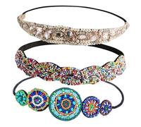POPETPOP 3 piezas Diademas Elásticas con Piedras Brillantes y Cuentas Bandas de Cabello Decorativas para Mujeres y Niñas Accesorios para Cabello Estilo Años Suaves y Cómodas para Fiestas y