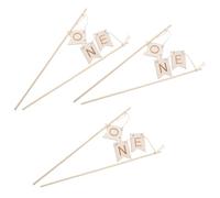 POPETPOP 3 Piezas One Cake Topper Madera Natural Decoración para Tartas Primer Cumpleaños Banner Elegante Grabado para Fiesta Niña Año Celebración