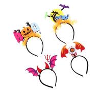 POPETPOP 4 Diademas Fluorescentes de Halloween para Mujer Diseño de Murciélago y Calabaza, Hechas de Tela No Tejida Rayas de Neón, para Fiestas y Reuniones