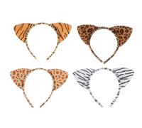 POPETPOP 4 Diademas Ligeras Orejas de Gato de Tejido Estampado Leopardo para Cosplay y Fiesta, Accesorios Creativos para Niñas y Amigas