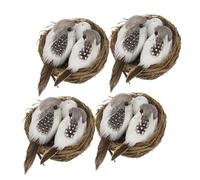 POPETPOP 4 Juegos de Nidos de Pájaro Huevo Simulado, Decoración para Jardín y Fiesta de Pascua, Nido Artificial Tejido de Ratán para Pájaros Pequeños, Adorno Natural para Exteriores,