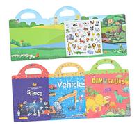 POPETPOP 4 Juegos Libro de Pegatinas Reutilizables para Temáticos Animales Transporte Dinosaurios Espacio Educativo DIY para Mejorar Imaginación y Habilidades Motoras para Colorear y