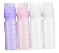 POPETPOP 4 piezas Botella Aplicadora de Peine para Teñir Cabello con Diseño de Raíz Fácil de Usar de Colores Morado Rosa y con Escala Graduada para Cuidado y Coloración Salón o Casa