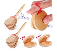 POPETPOP 4 piezas Castanets de Madera para Percusión Española Instrumento Musical Diseño Ergonómico y Sonido Agradable para Flamenco y Clásica