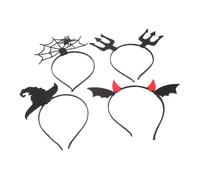 POPETPOP 4 piezas Diademas Decorativas de Halloween con Cuernos de Demonio Telaraña Sombrero de Bruja y Negro Ligeras y Duraderas para Fiestas y Cosplay