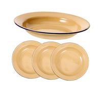 POPETPOP 4 piezas Plato de Esmalte Vintage para Servir Comida para Reuniones Familiares y Picnic Resistente y Duradero Color Amarillo
