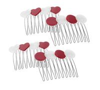 POPETPOP 4 Pinzas Pelo de Acetato Forma de Corazón y Círculo Mini Tamaño Colores Rojo y Blanco Sujetan Flequillo Firmeza para Uso Diario y Eventos Obsequios