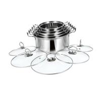 POPETPOP 5 juegos Ollas Inoxidable con Tapas de Vidrio Set de Cacerolas para Cocina de Inducción con Doble Asa Duraderas y Resistentes al Calor para Sopa y Guisos