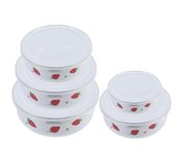 POPETPOP 5 Piezas Set de Cuencos Esmaltados Rojos de Cinco Piezas con Tapa | Apilables Tamaño Múltiple, Diseño de Fresa, para Casa y Buffet, con Limpieza Sencilla