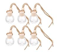 POPETPOP 6 Frascos de Perfume de Cristal Vacíos para Coche, Difusor Colgante Elegante, Capacidad 10 Ml, Material Vidrio y Madera, Ambientador Recargable para Oficina y Hogar