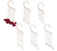 POPETPOP 6 pendientes largos con borlas y clip para mujer, estilo hada elfa, sin perforar, colgantes, estilo araña, joyería nupcial moderna para bodas.
