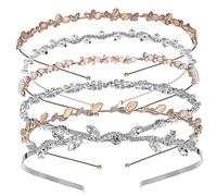 POPETPOP 6 piezas Diademas Novia Elásticas con Perlas y Cristales Coronitas de Rhinestone para Boda Fiesta Banquete Plateadas y Doradas Elegantes