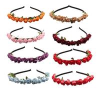POPETPOP 8 Diademas de Flores Rosas para Novia y Fiesta, Tejido Cómodo y Diseño Rápido para Uso Diario y Eventos Obsequios Color Aleatorio