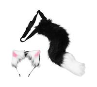 POPETPOP Accesorios Cosplay Gato con Orejas y Rabo de Felpa Negra para Mujer y Niña Disfraz Realista para Fiestas de Halloween y Eventos de Animación