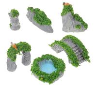 POPETPOP Adorno de Jardín en Resina Forma de Piedra, Pabellón Antiguo y Puente para Decoración de Micropaisajes en Jardín o Pecera, Resistente y Realista