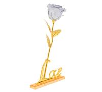 POPETPOP Adorno de Rosa Lámina Dorada y Base Love Plateada, Decoración para San Valentín, Obsequio Romántico para Mujer, Adorno del Alfabeto Enamorado para Hogar y Oficina, Caja