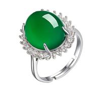 POPETPOP Anillo de Ágata Verde Abierto de Cobre para Mujer Elegante | Obsequio de Boda y Promesa, Diseño Chic Gran Detalle, Cómodo de Llevar, Acabado Atractivo