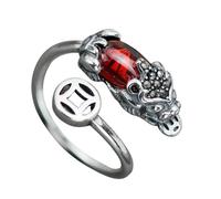 POPETPOP Anillo Fortuna de Cobre Piedra Roja Rubí, Joya Decorativa para Dedo Índice, Anillo de Mano Diseño de Moneda y Símbolo Mitológico para Protección y Buena Suerte, Accesorio Femenino