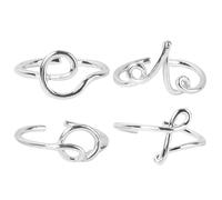 POPETPOP Anillos de Dedo para Mujer Elegante y Decorativo, Aleación Plateada Apertura Ajustable, 4 Piezas Letras Love, Joyería Femenina para Uso Diario y Fiesta