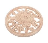 POPETPOP Aplique de Madera Redondo con Diseño Floral Peonía y Rosa Decoración Artesanal para Muebles Puertas y Paredes Decorativa Artesanal sin Pintar