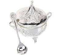 POPETPOP Azucarero Metálico con Tapa y Cuchara Recipiente para Condimentos de Aleación de Zinc Salero de Cocina de Estilo Europeo Color Plateado para Uso Doméstico y Restauración