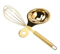 POPETPOP Batidor de Huevos Manual de Acero Inoxidable Dorado Juego de 2 Piezas Separador de Yema y Clara Herramienta Creativa para Cocina Ligera y Portátil Adecuado para Mezclar y