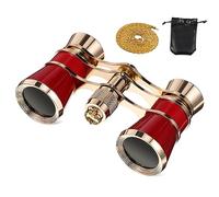 POPETPOP Binoculares de Ópera Vintage de Metal 3x25 para Teatro y Conciertos, Plegables, Portátiles, Cadena y Bolsa de Almacenamiento, Estilo Clásico, Color Rojo